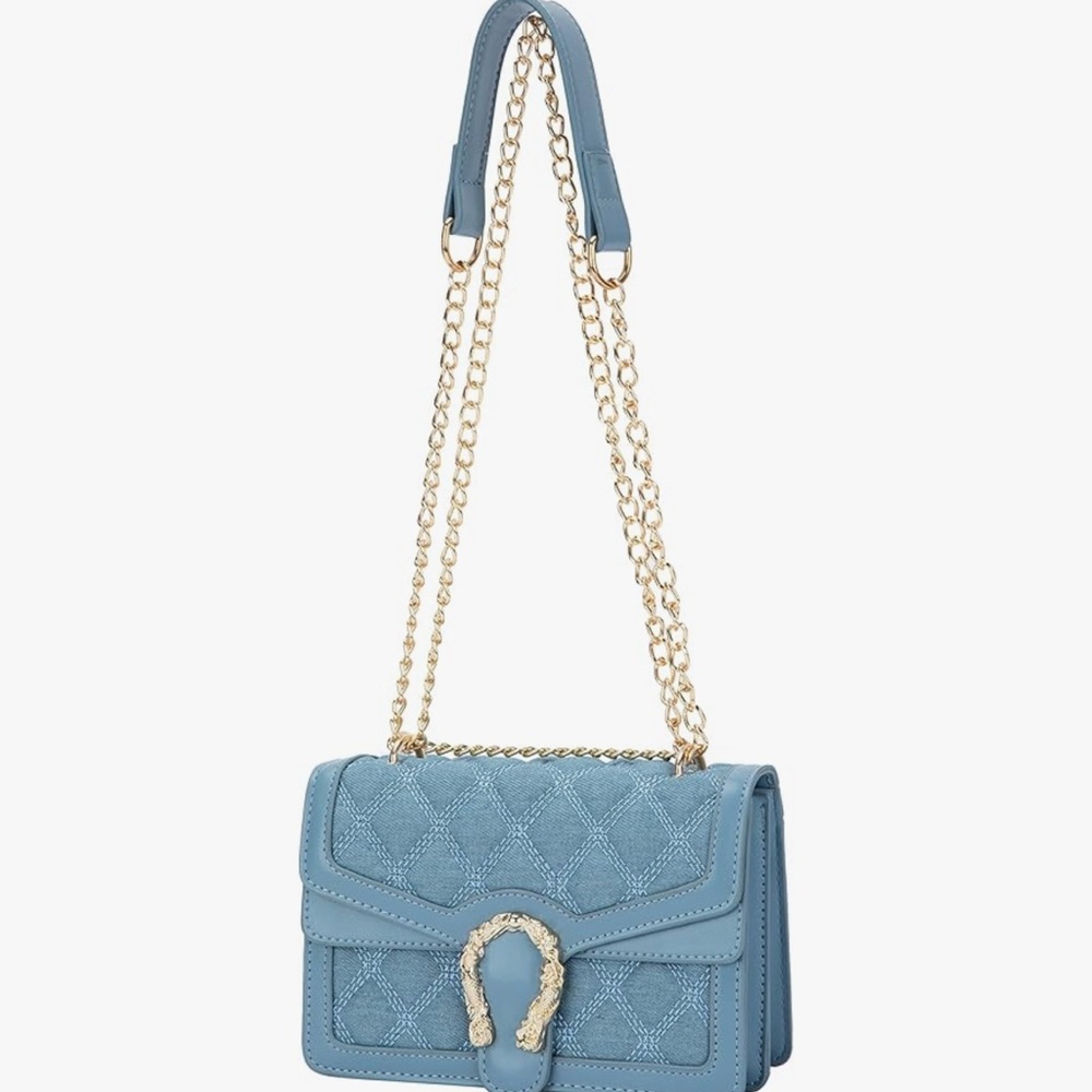 Elegant Blue Quilted Shoulder Bag